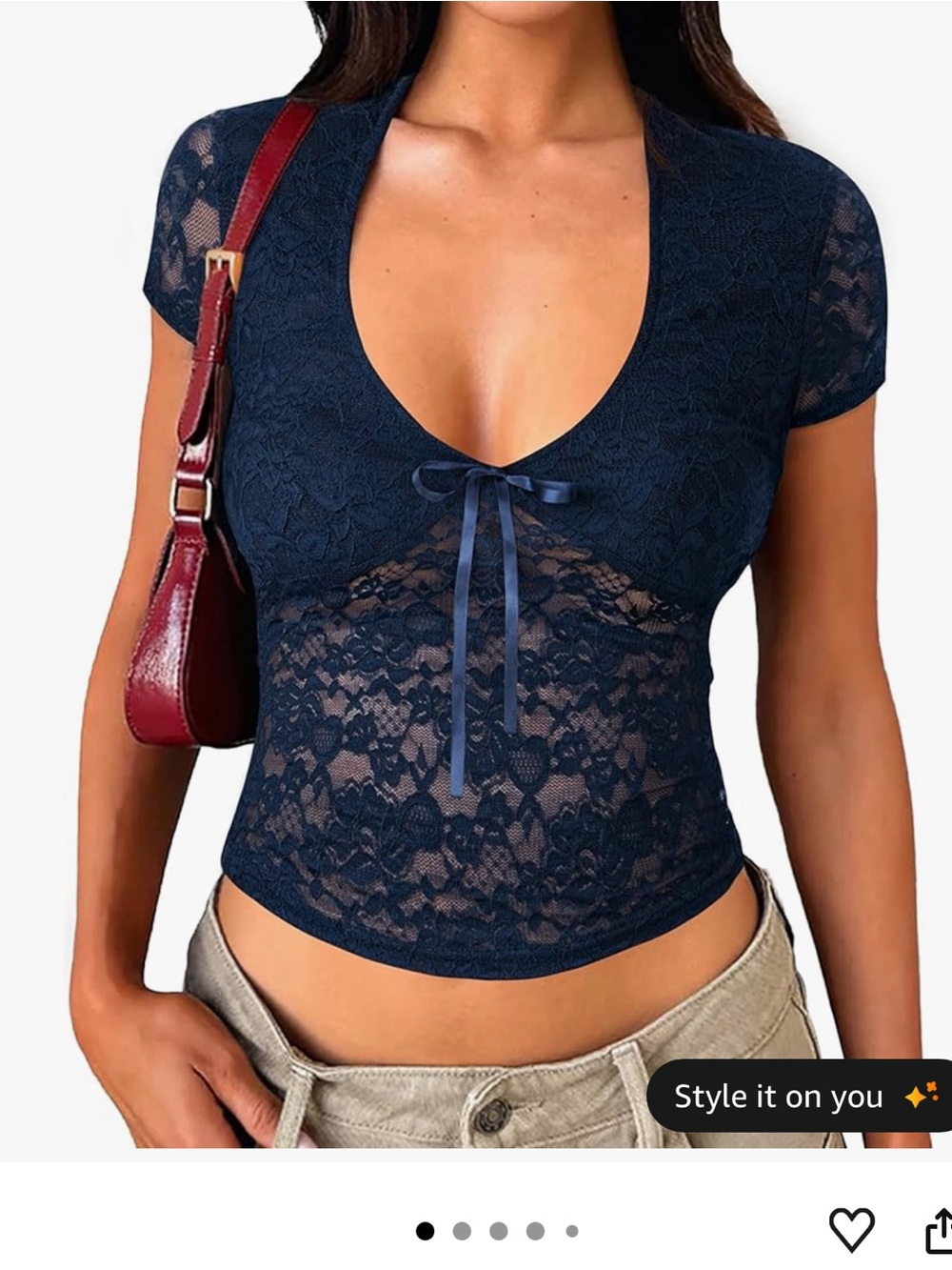 3/$15 Amazon Navy Lace Tie-Front V-Neck Camisole